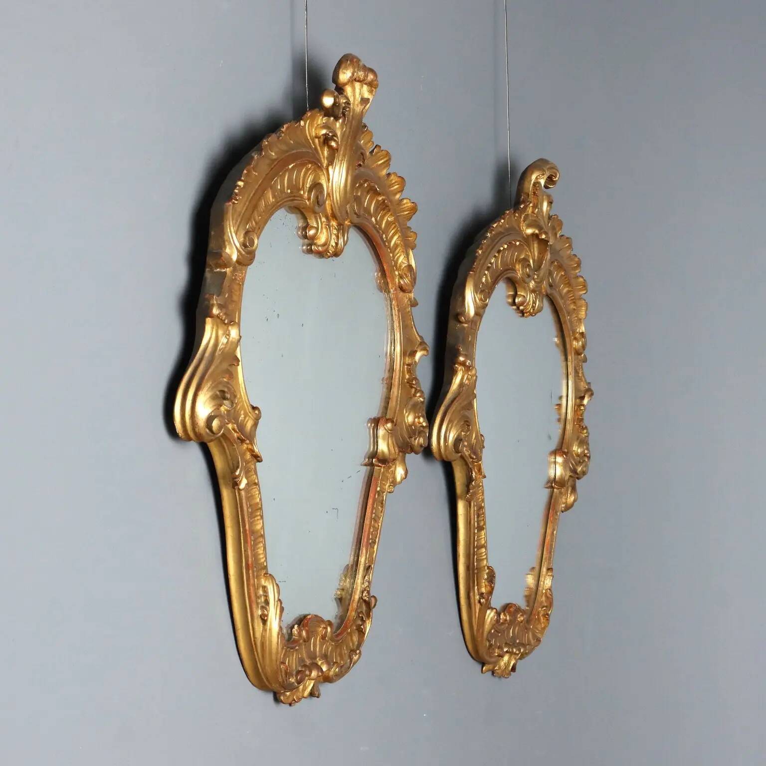 Antique baroque mirrors in carved wood, Italy, 19th century.