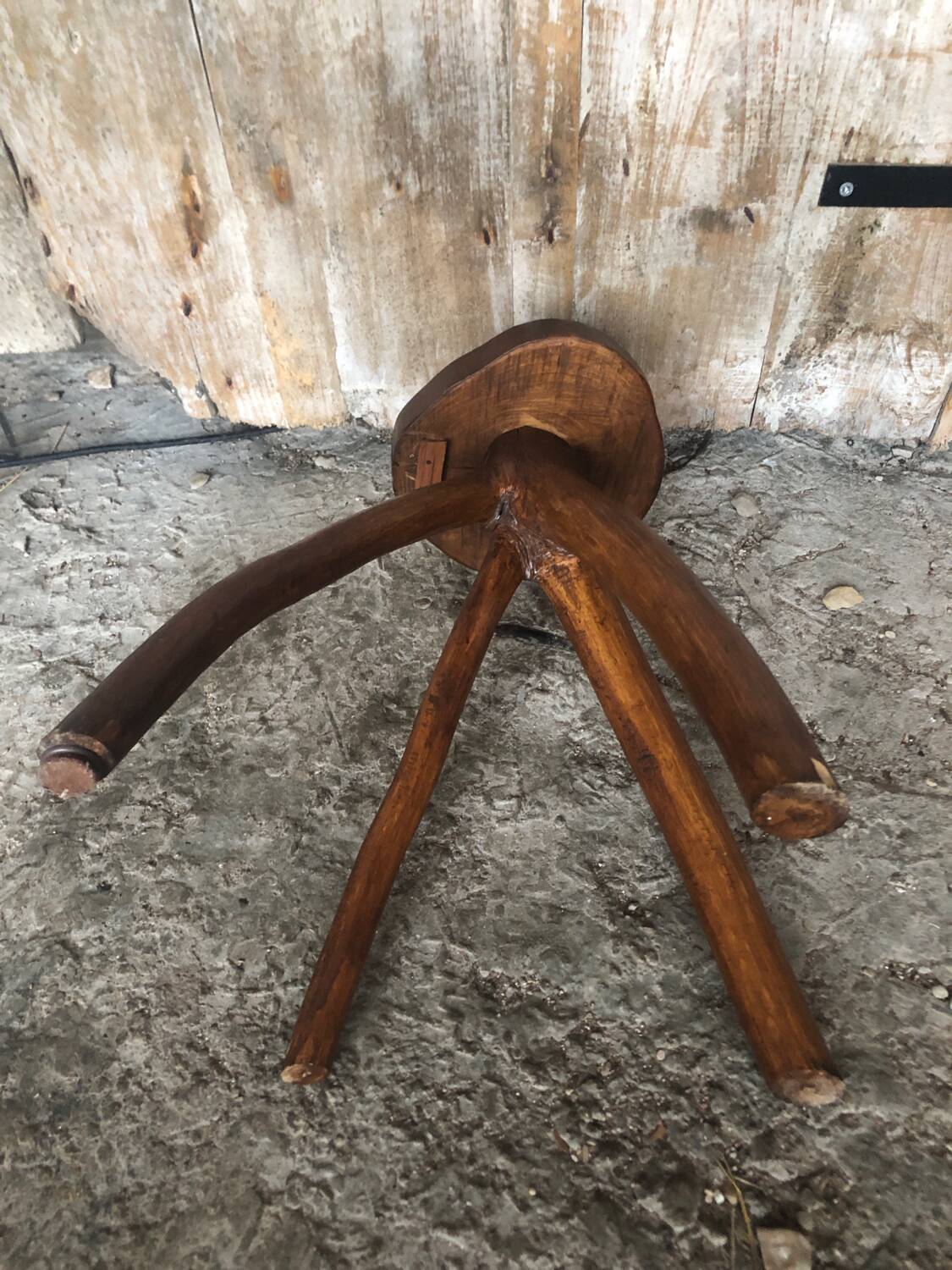 Tabouret Sellette Bois Brut + Assise Rondin Vintage