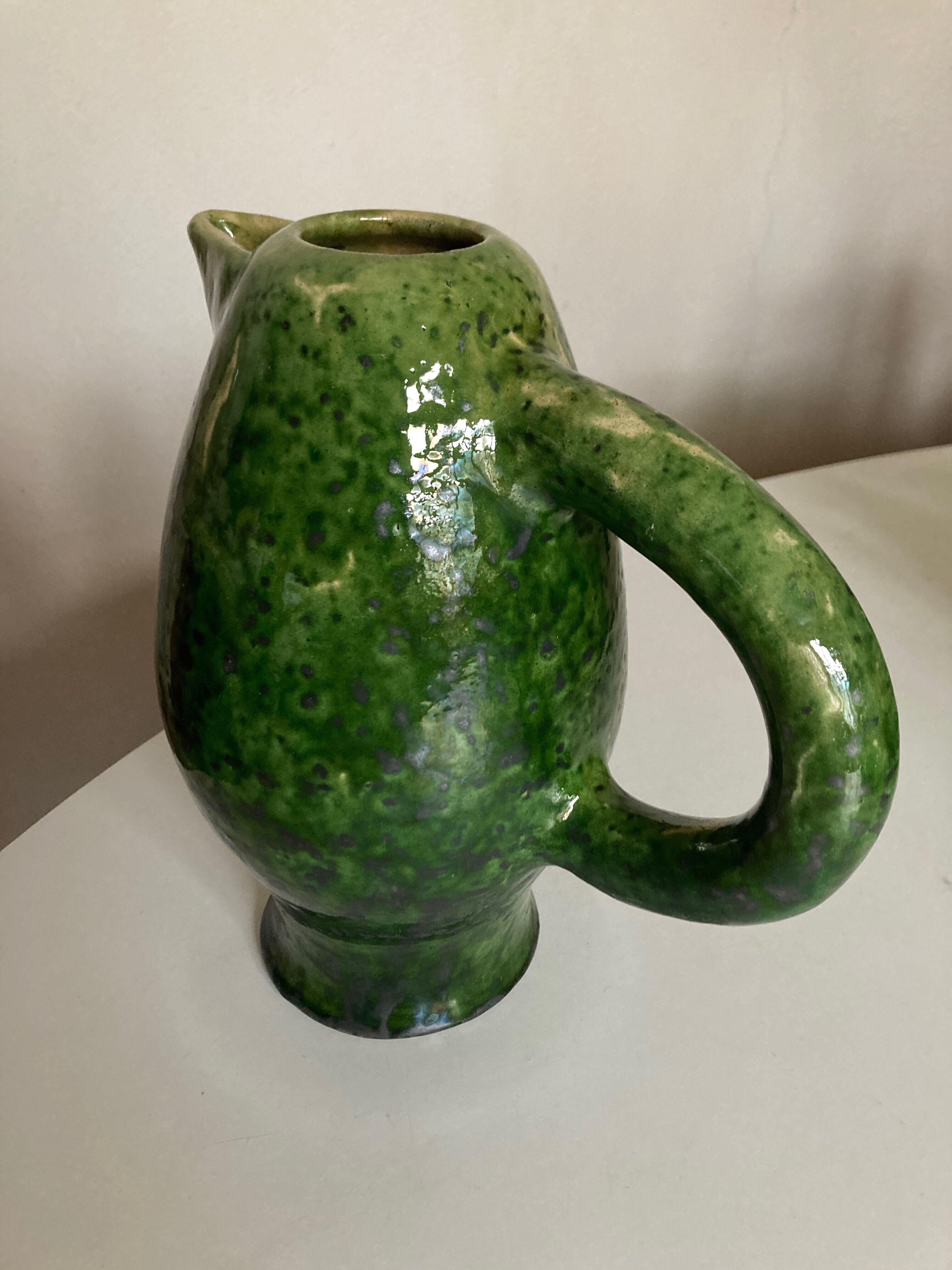 XL vase pitcher in green glazed clay Vallauris 1960