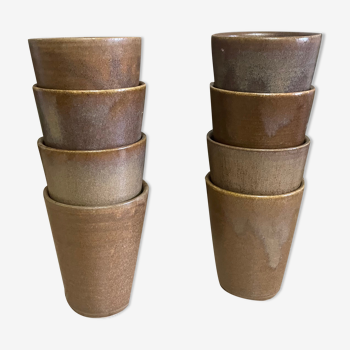 8 mugs in vintage Digoin stoneware