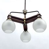 Vintage three satin glasses chandelier. Italy 1950s