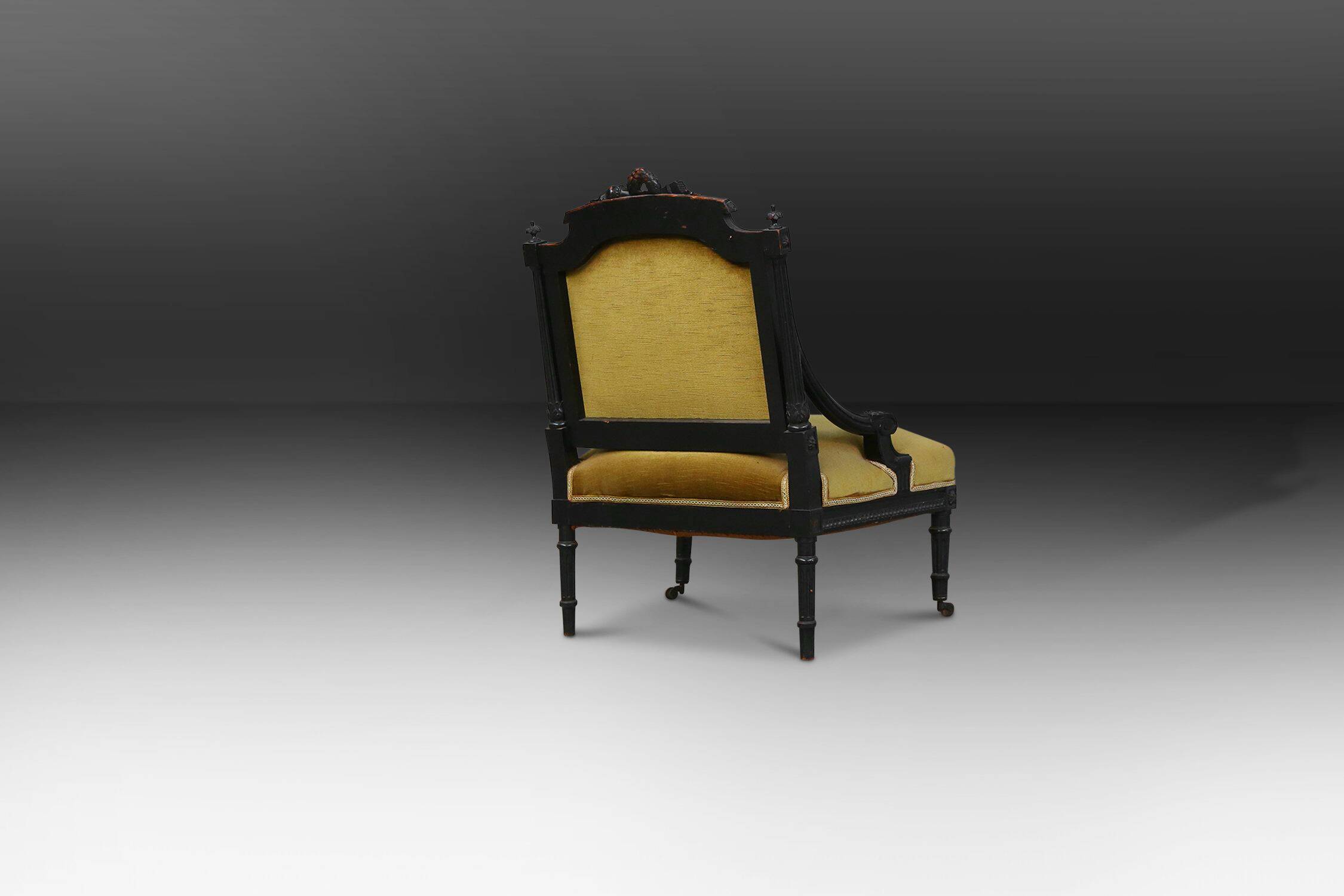 French Empire style  Black Wood and Velvet Armchair, 1850s