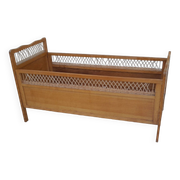 Vintage baby bed in wood and rattan from the 60s for children