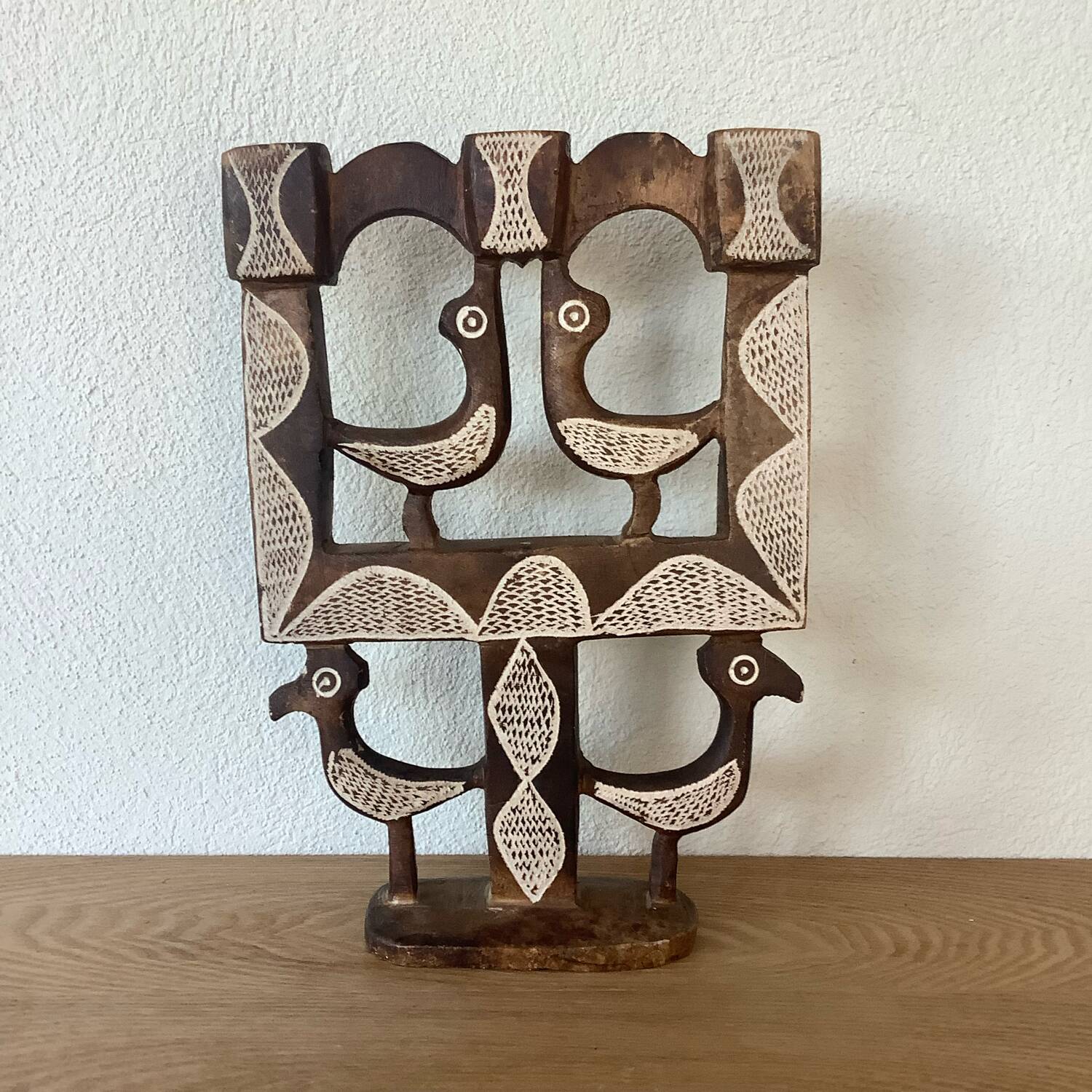 Vintage Candle Holder 70's Cut Stone Plaster Birds