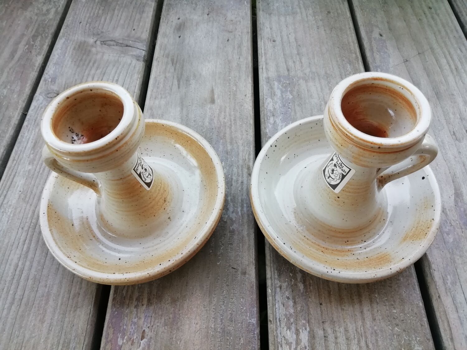 Pair of stoneware candle holders