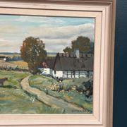 Swedish Oil on Canvas – “Farms with Grazing Cows” by Hjalmar Lindblom