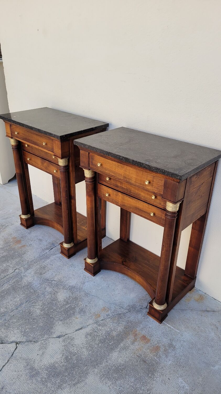 Pair of empire consoles in mahogany and 19th century marble