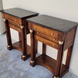 Pair of empire consoles in mahogany and 19th century marble