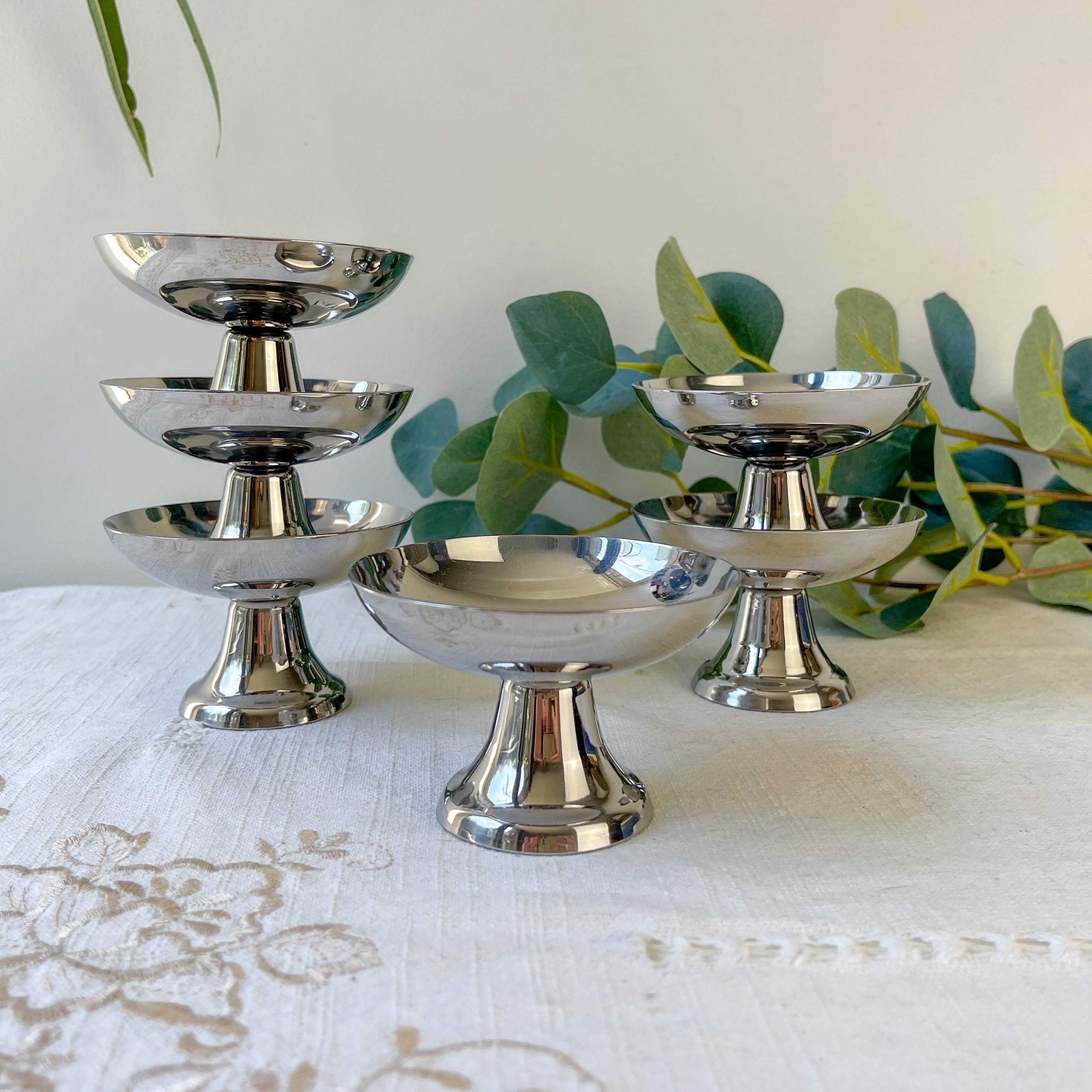 6 Vintage Stainless Steel Bowls from the 70s – Retro Silver Metal Tableware Style 1970