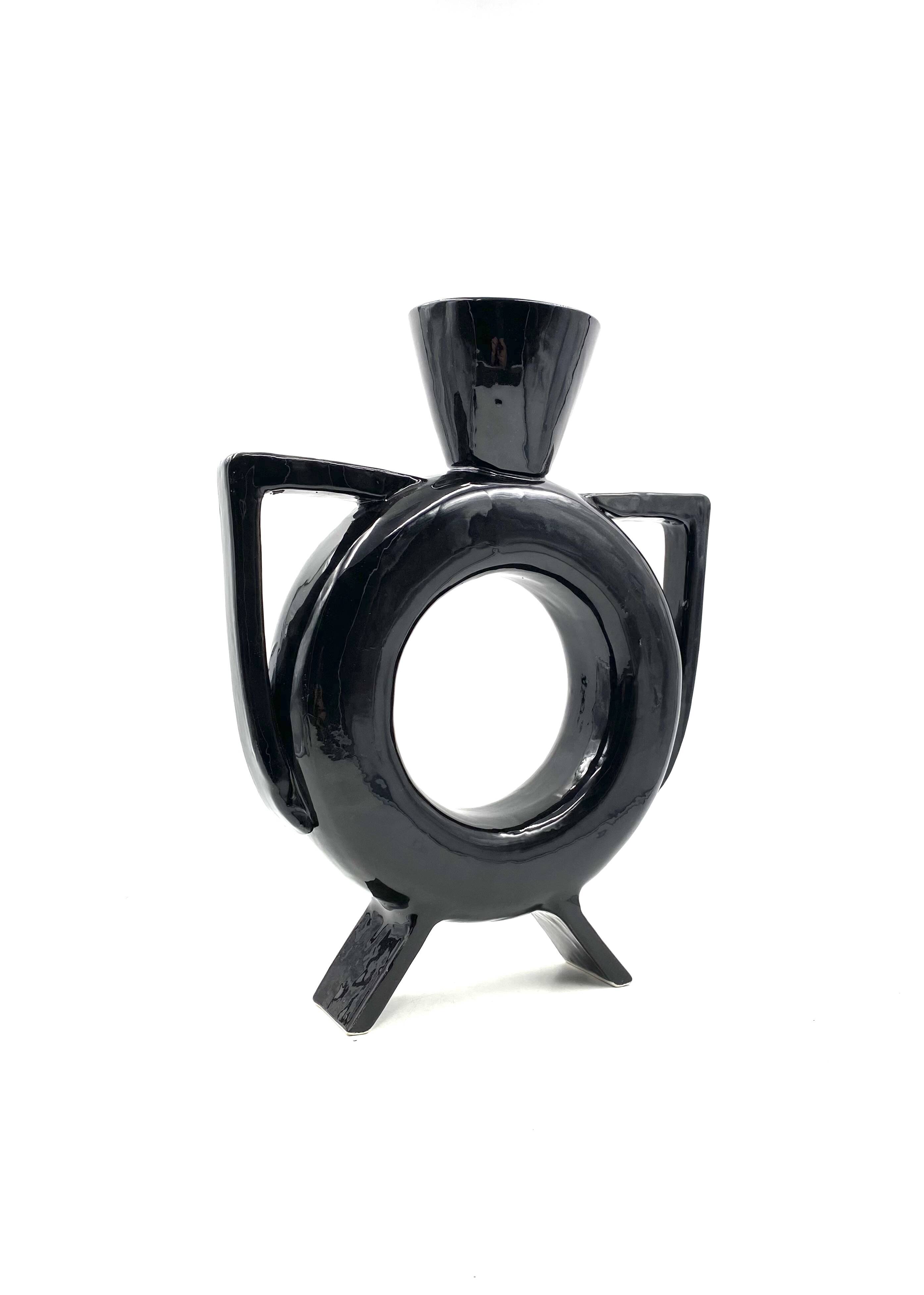 Organic modern black ceramic vase, Italy 1980s
