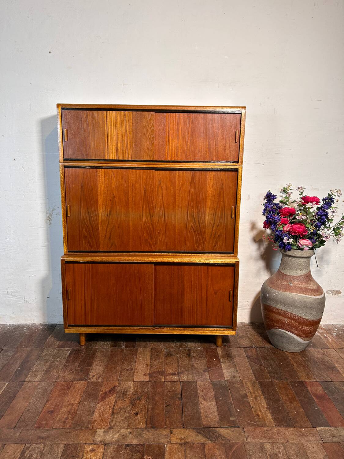 Mid century retro vintage teak stacking bookcase