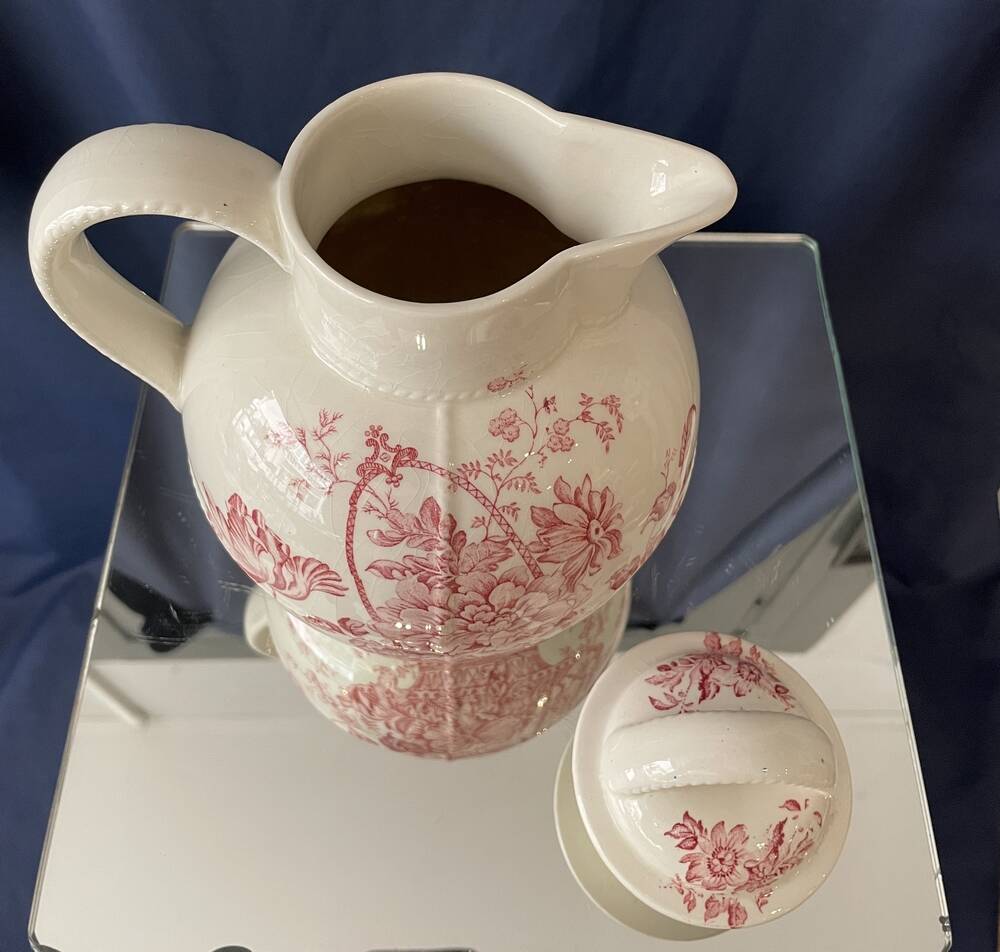Theiere ou cruche en faïence crown devon a decor floral rose feminin
