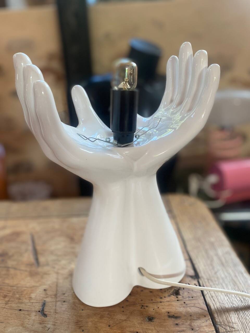 vintage ceramic and opaline hand lamp