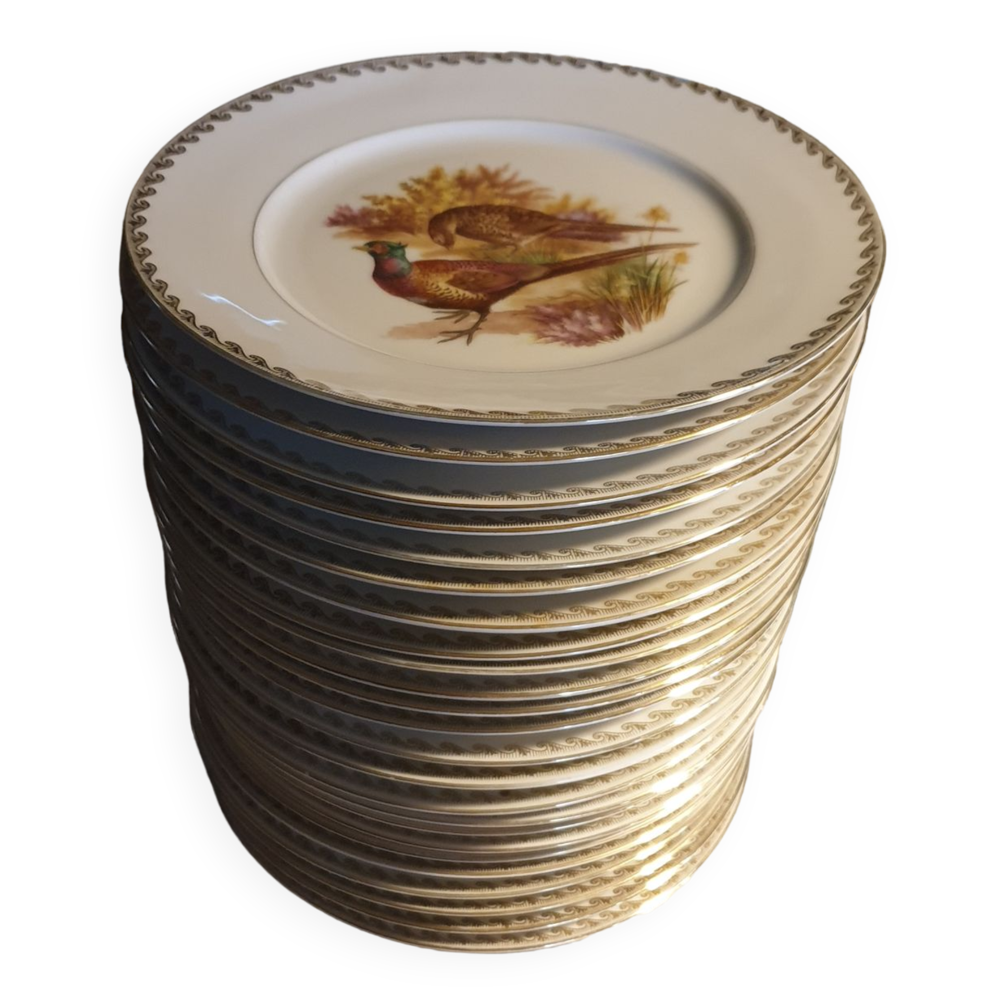 Lot de 24 assiettes plates scènes de gibiers