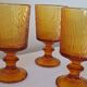 3 textured amber stemmed glasses. Vintage.