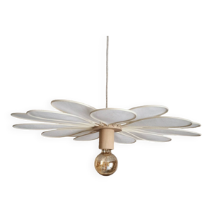Suspension fleur 18 pétales - rotin blanc