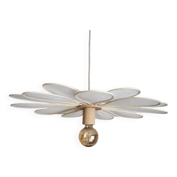 Suspension fleur 18 pétales en rotin et lin blanc — Beyit