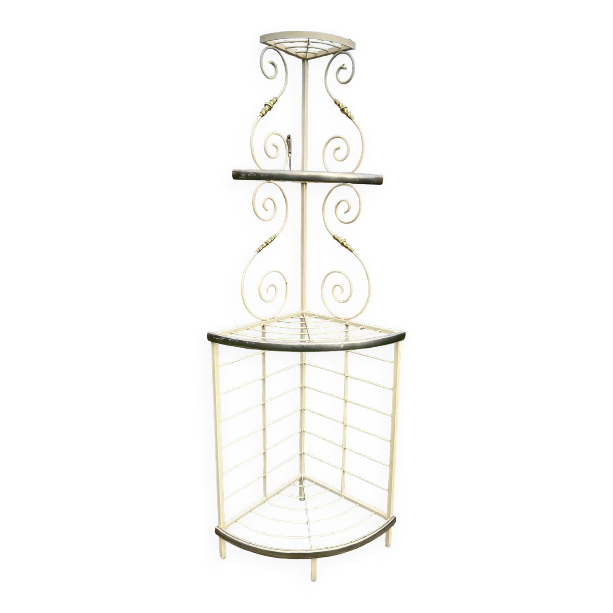 Vintage bakery-style corner shelf