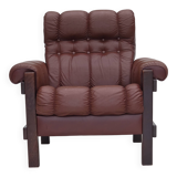 1970s, Scandinavian armchair, furniture leather, dark beech wood.