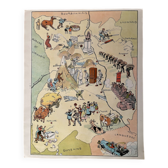 Vintage poster illustrated map of Auvergne 1937 - JP Pinchon