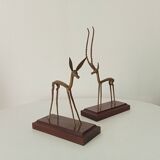 Pair of antique bookends in solid oak and brass from the 1960s
