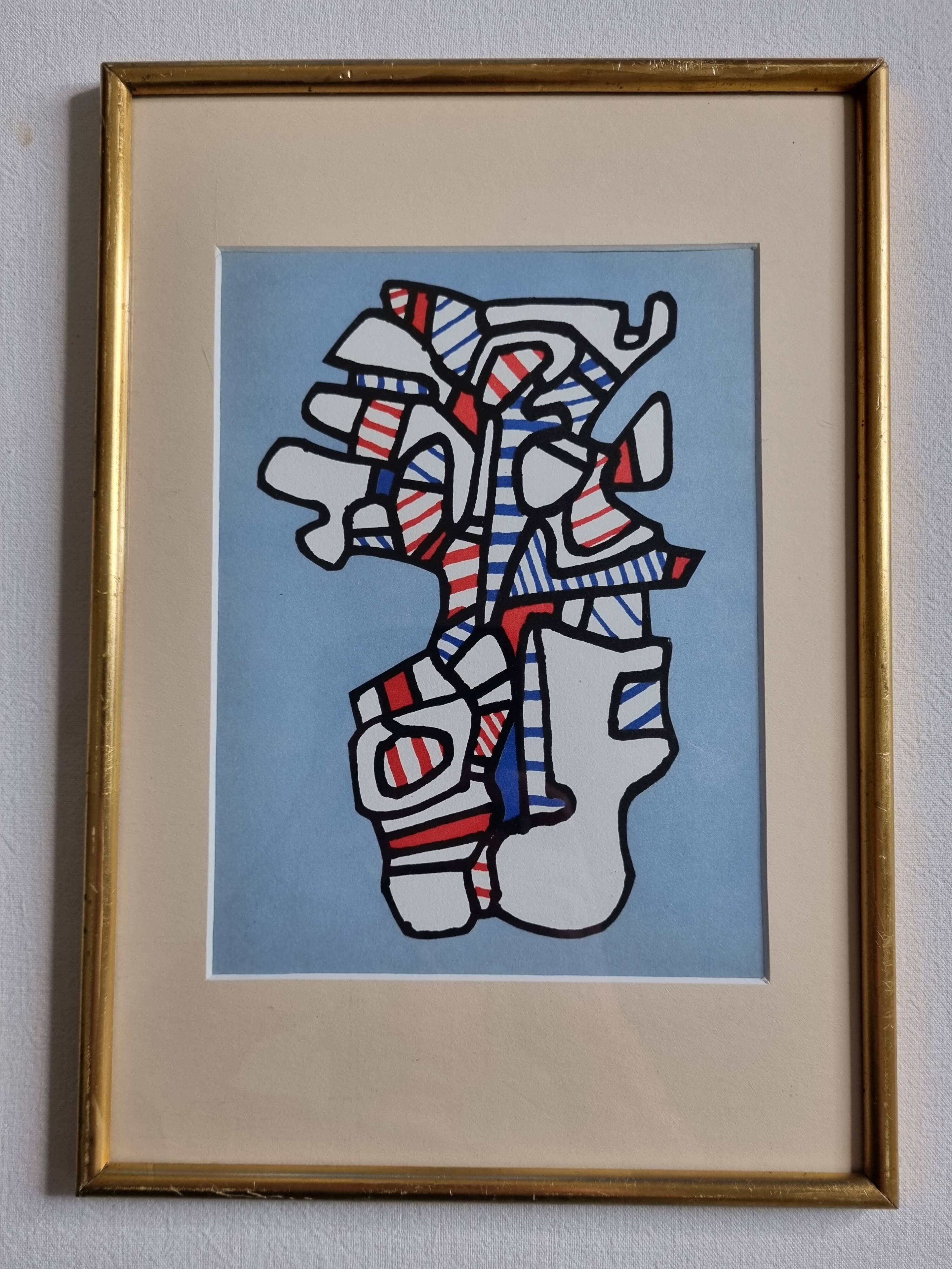 Silkscreen print after Jean Dubuffet, framed, 1970s, 23 x 31 cm