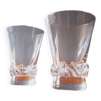 2 wine glasses from the 1950s in crystal by Daum, Sorcy model