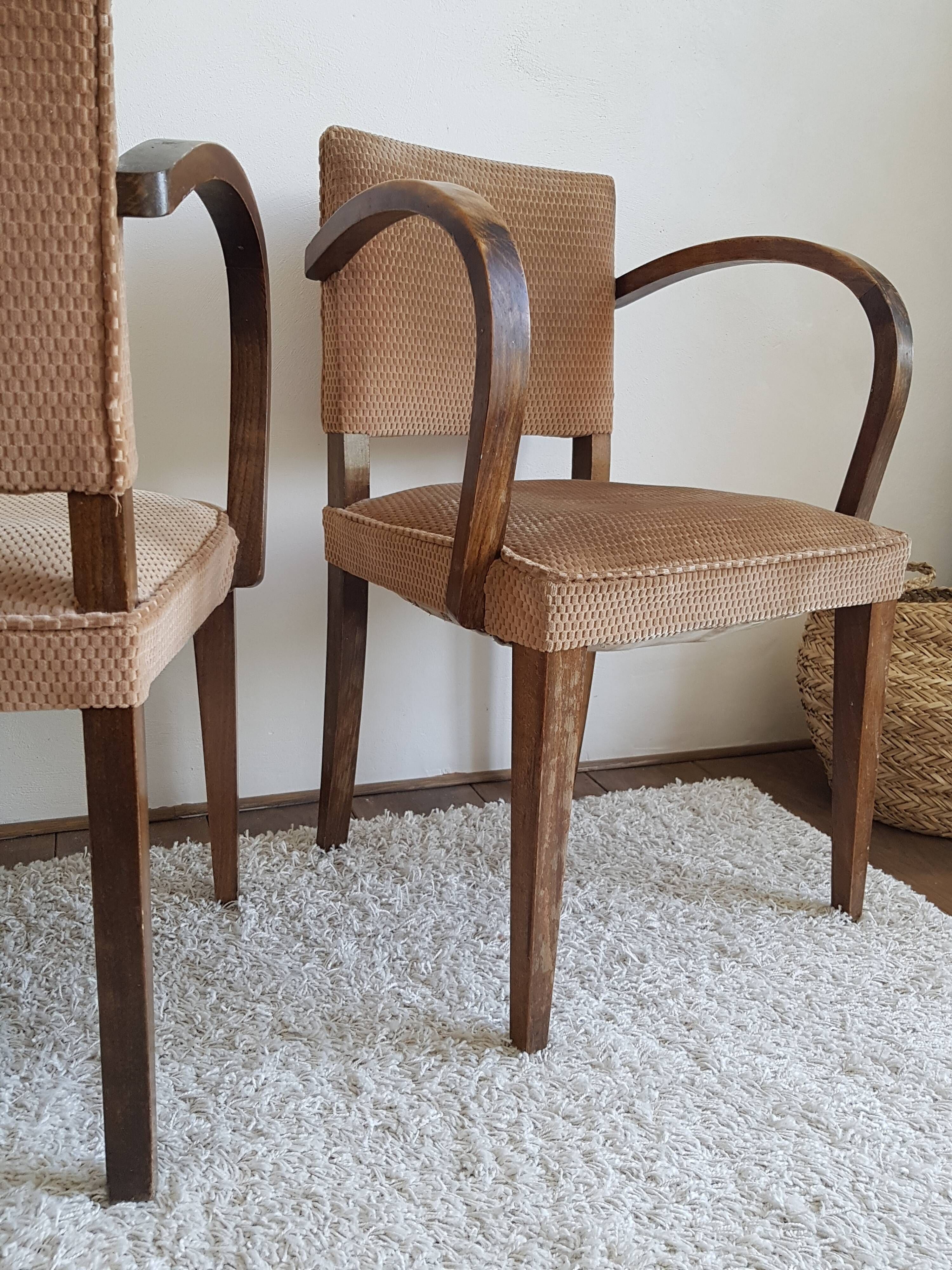 Pair of vintage bridge armchairs-circa 1960-wood and velvet
