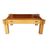 Table basse en orme massif années 1960