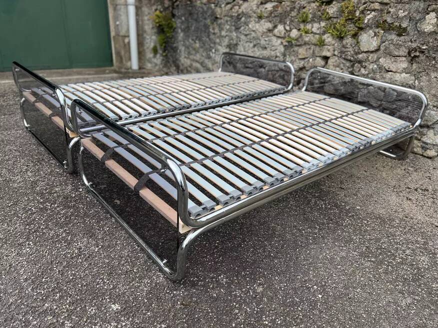 Pair of vintage chrome plexiglass beds