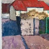 Tableau ancien, paysage urbain, années 70