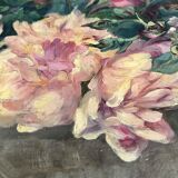 François Félix Roubaud Still life oil on wooden panel bouquet roses peonies XIX