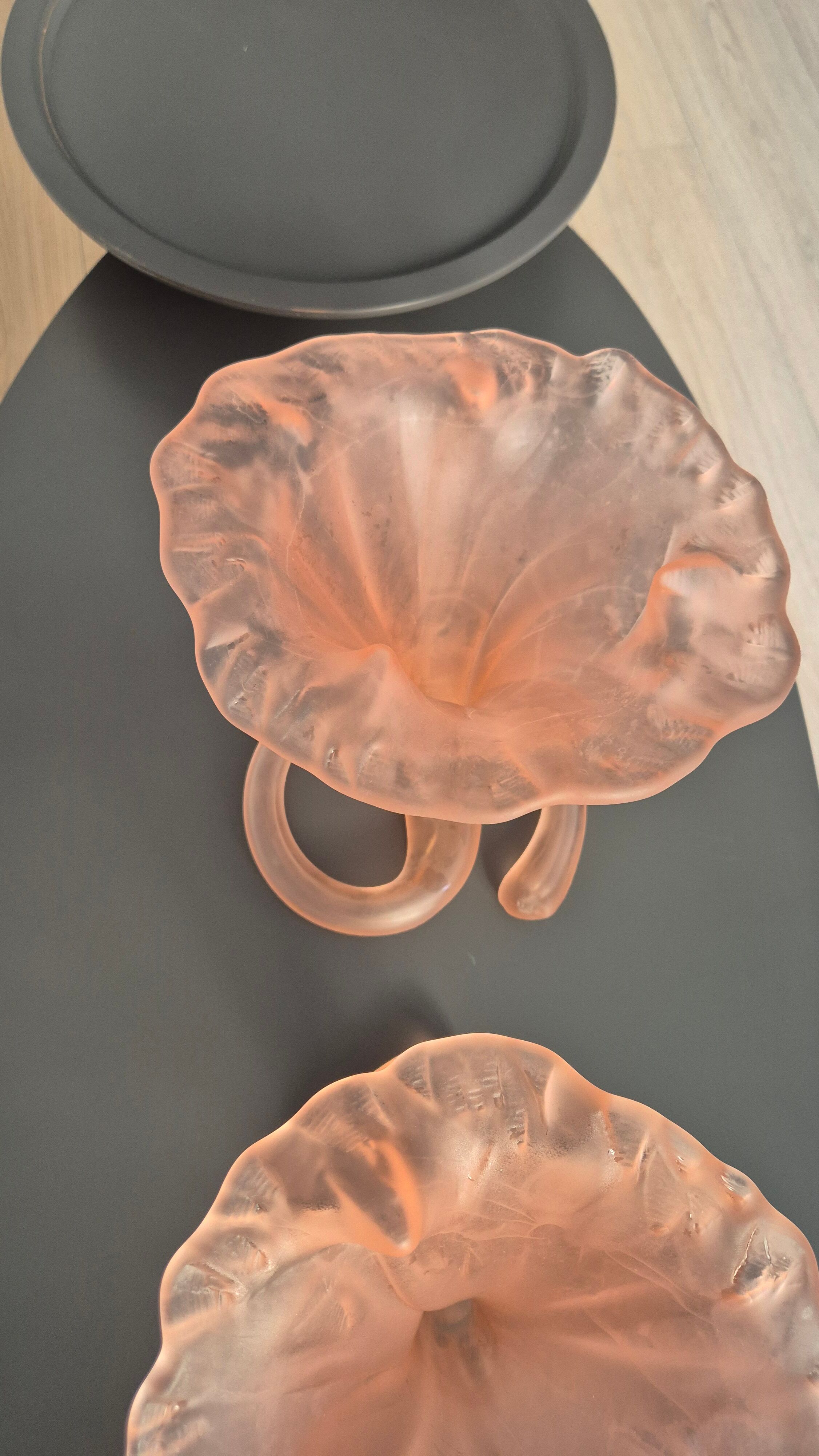 Pair of vintage Italian vases "Lilly" — pale pink frosted glass