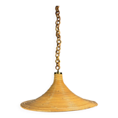 Pendentif en bambou, rotin, laiton et crayon en forme de chapeau de sorcière italien du milieu du siècle.