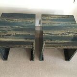 Lot de 2chevets en laque d'ambre bleu