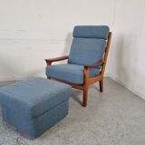 Pair of armchairs and Scandinavian teak ottoman by Juul Kristensen, Denmark 1970s