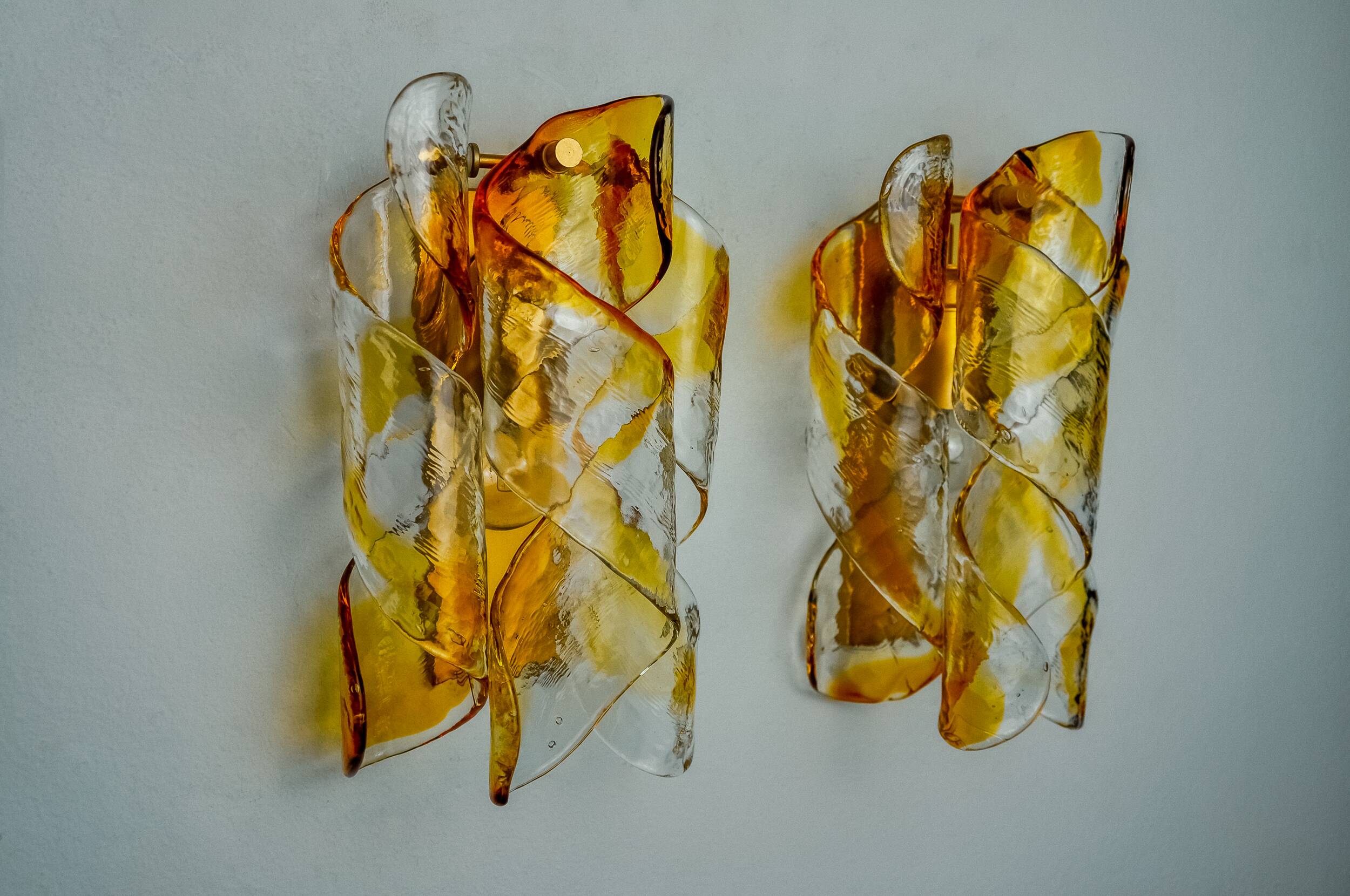 Pair of "Spirales" wall lights by Murano Mazzega, Italy, 1970