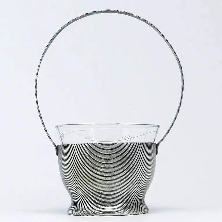 Art Deco sugar bowl, silver-plated brass, Szandrik, Hungary, 1930s