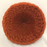 Round pleated cushion in vintage ribside velvet