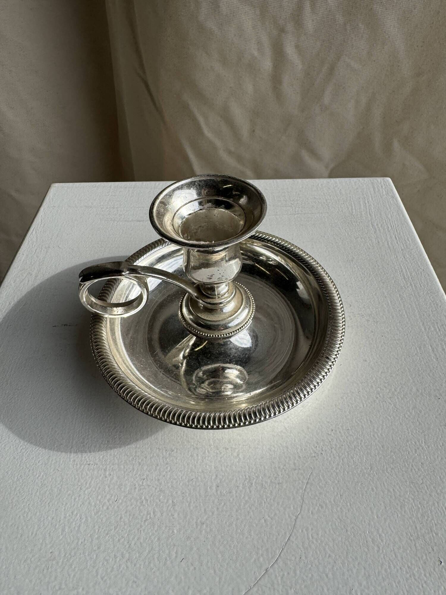 Pair of small antique silver-plated candlesticks D12 H8