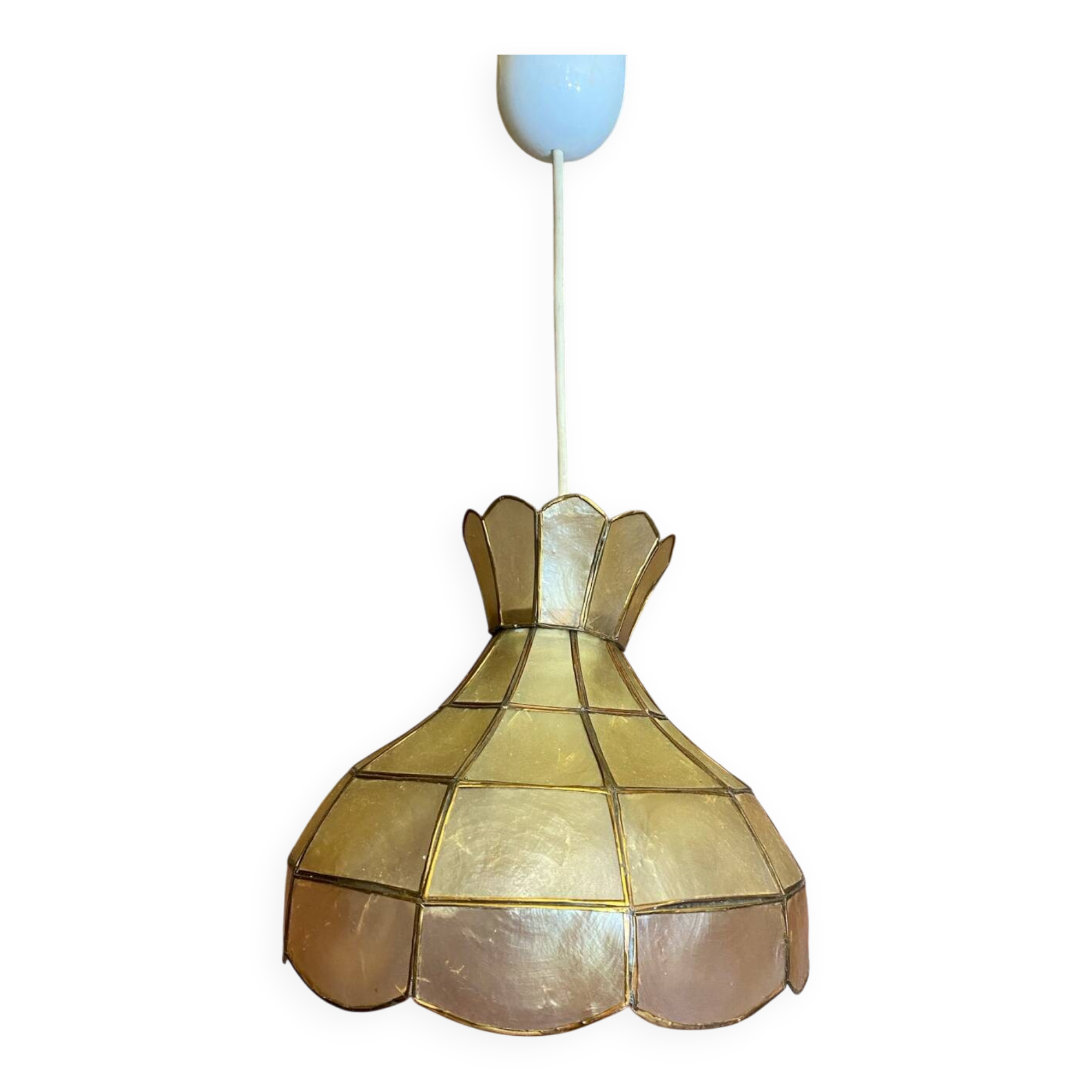 Suspension ancienne art Deco nacre & laiton 70’s