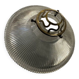 Suspension in holophane striated glass and brass support - art-deco period