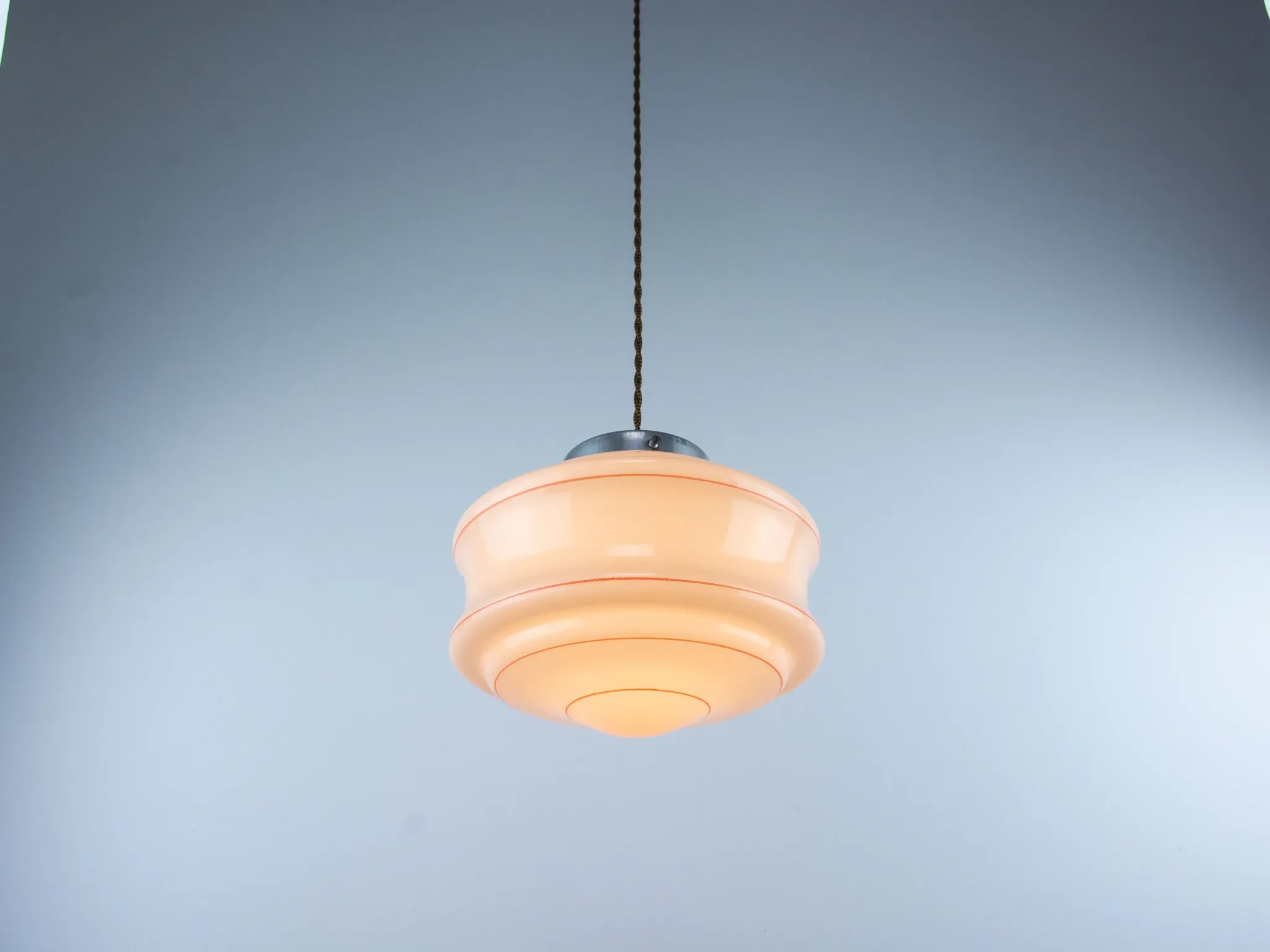 Vintage Art Deco Hanging Lamp, 1960s Pink Ceiling Light