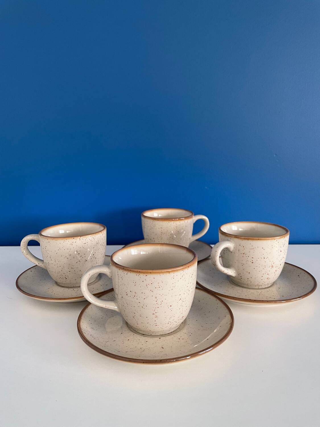 Speckled beige cup and saucer coffee set