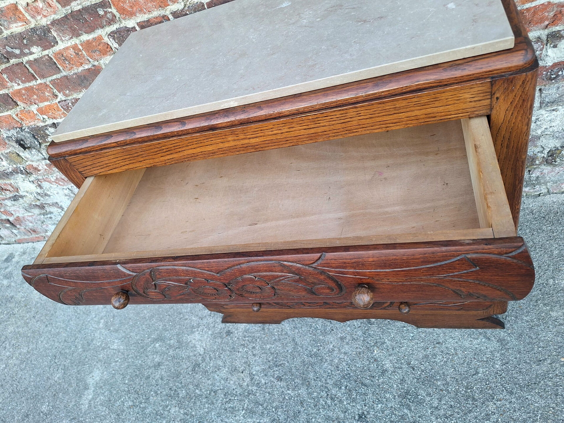 Art Deco commode, vintage antique piece with marble top.