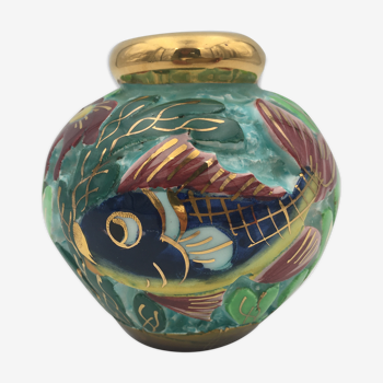 Vase boule en céramique, décor fond marin, signé Cerdazur, Monaco, numéroté - années 1950