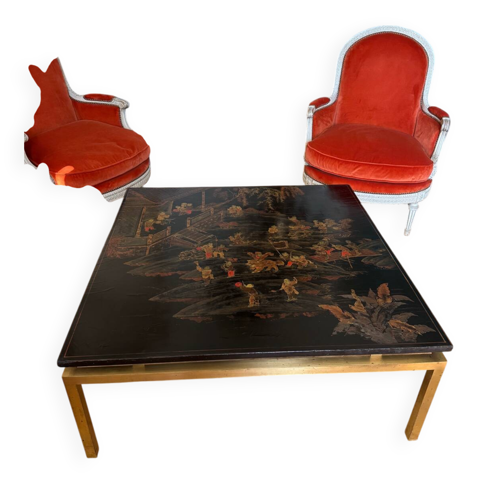 Important Coffee Table with a Lacquered Wood Panel from the 19th Century