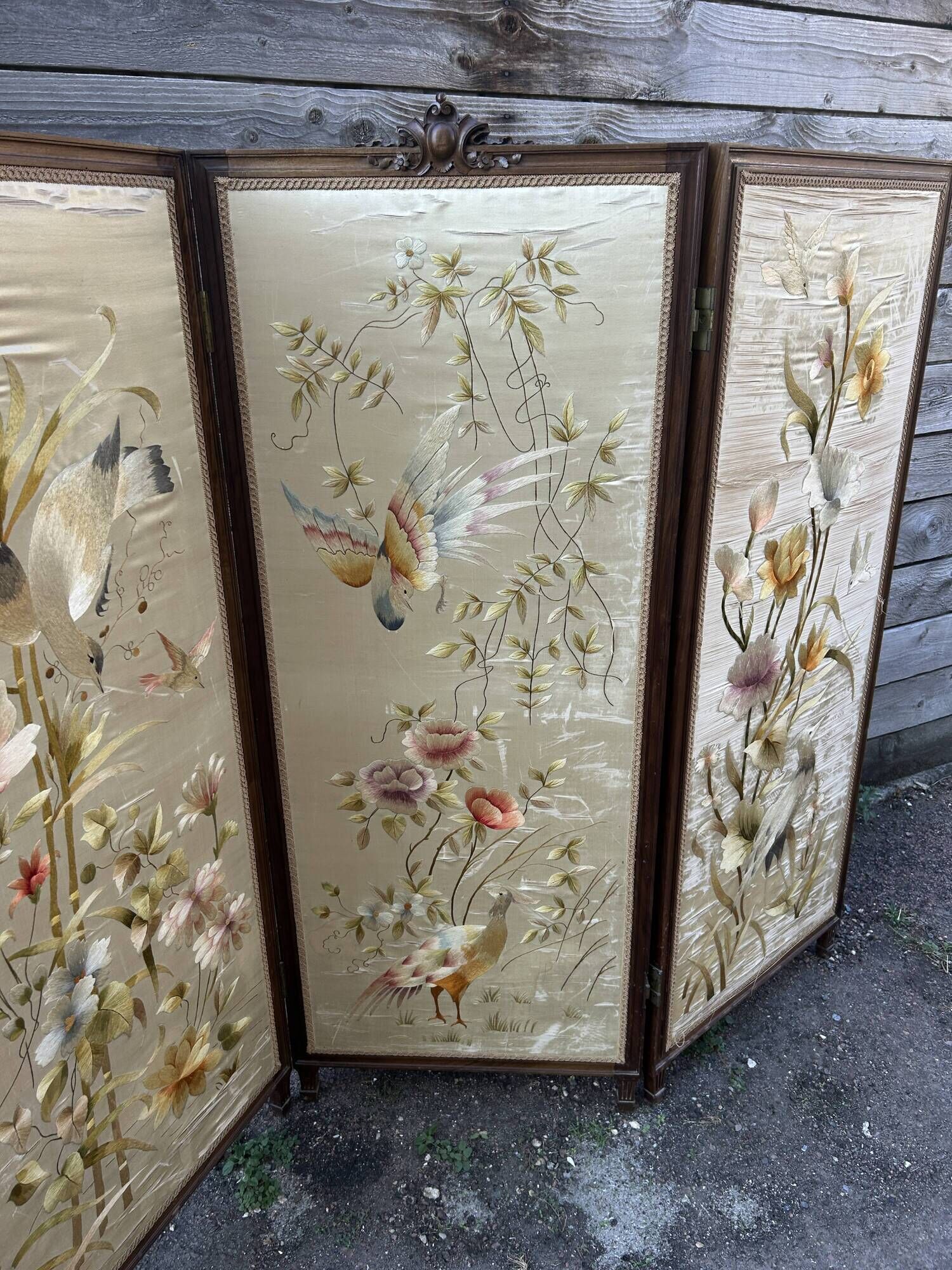 Paravent de Style Louis XVI , bois et soie