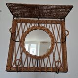 Woven wicker coat rack