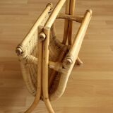 Magazine rack made of bamboo, rattan and wood, vintage from the 70s